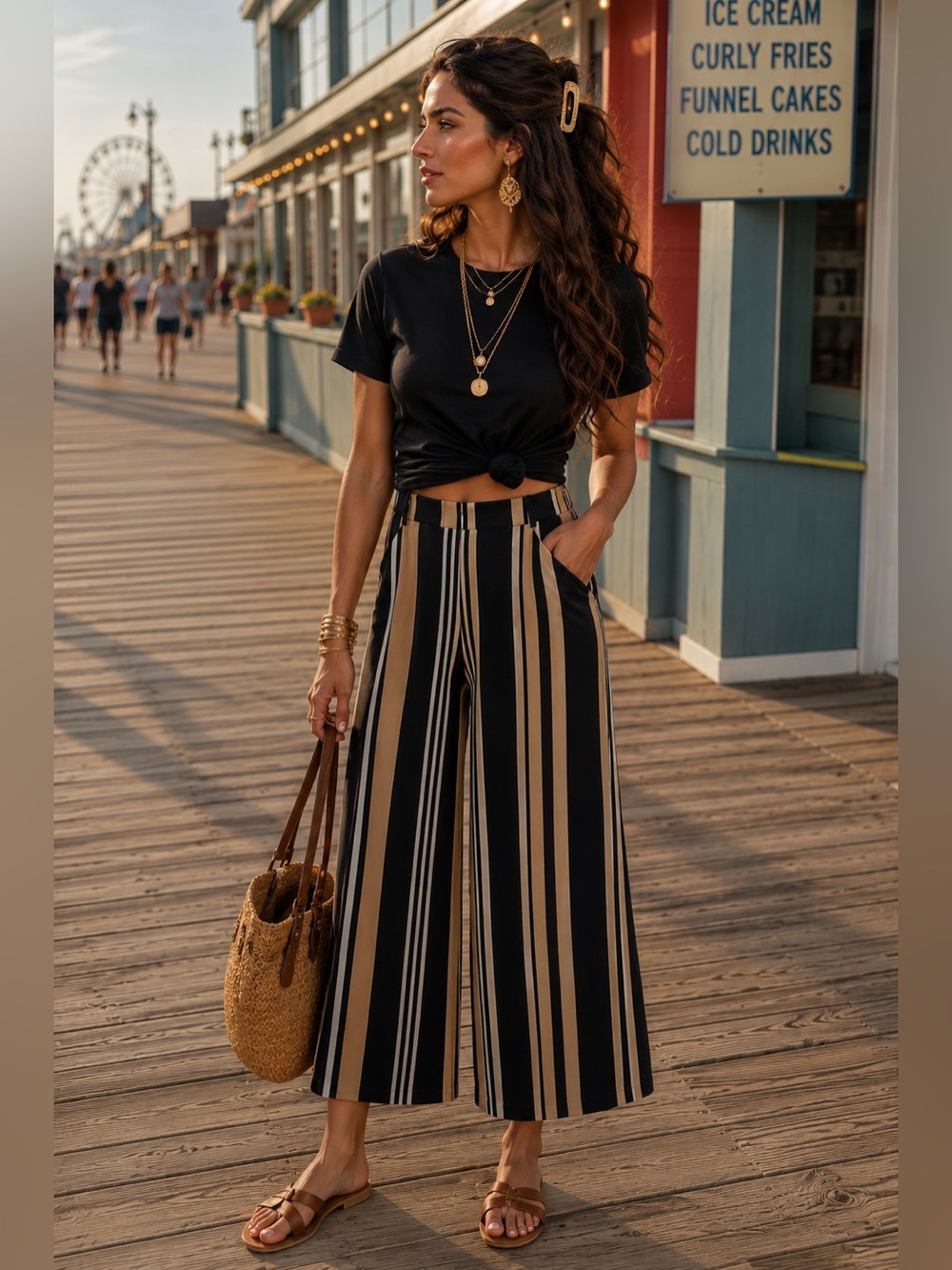 Chico's Striped Wide Leg Crop Pants Size 2 (L/12)